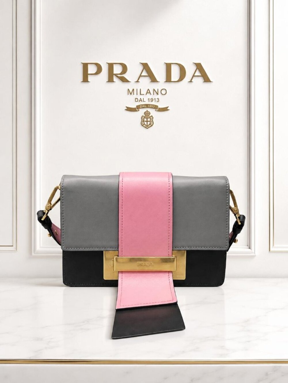 Authentic Prada Cahier Tricolor Leather Ribbon Crossbody Bag